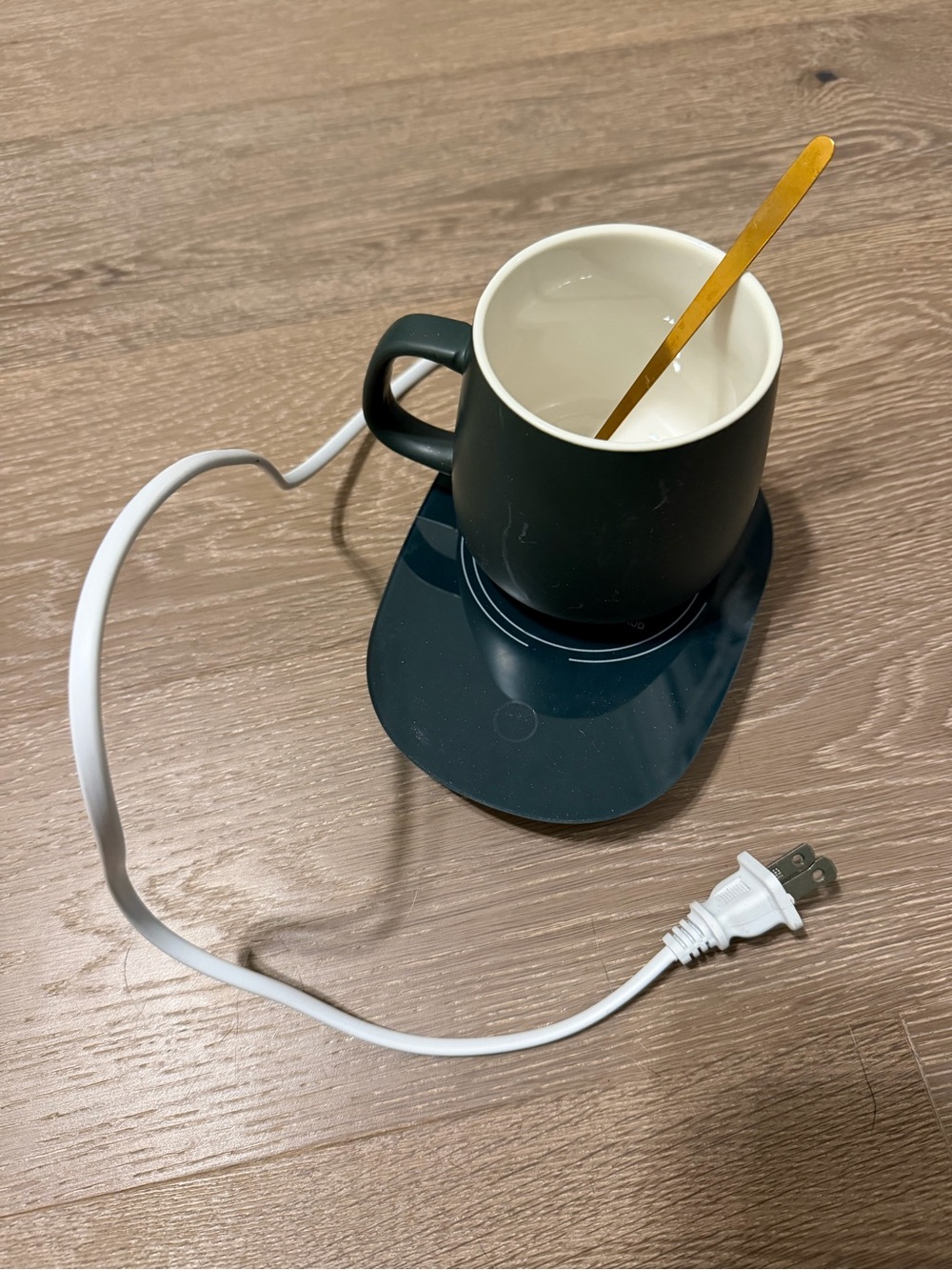Green Mug and electric warmer with Gold Spoon